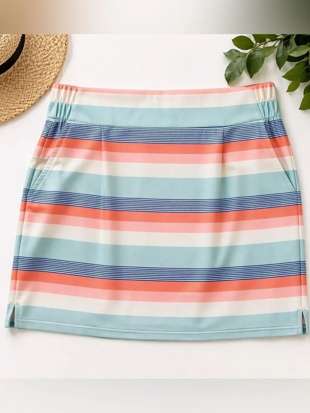 Kavu Womens Striped Skort Coral Blue Athletic Tennis Golf Casual M